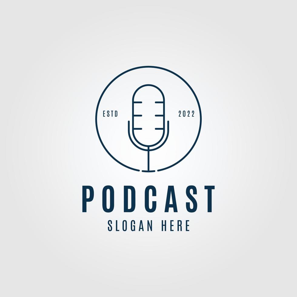 logotipo de podcast de microfone arte de linha design de ilustração vetorial minimalista simples vetor