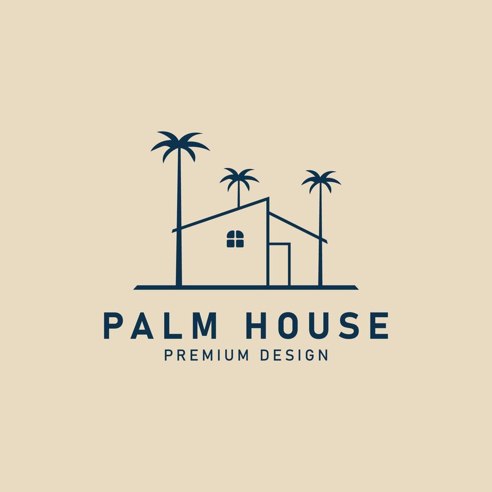 casa com logotipo de arte de linha de palmeira design de ilustração vetorial minimalista vetor