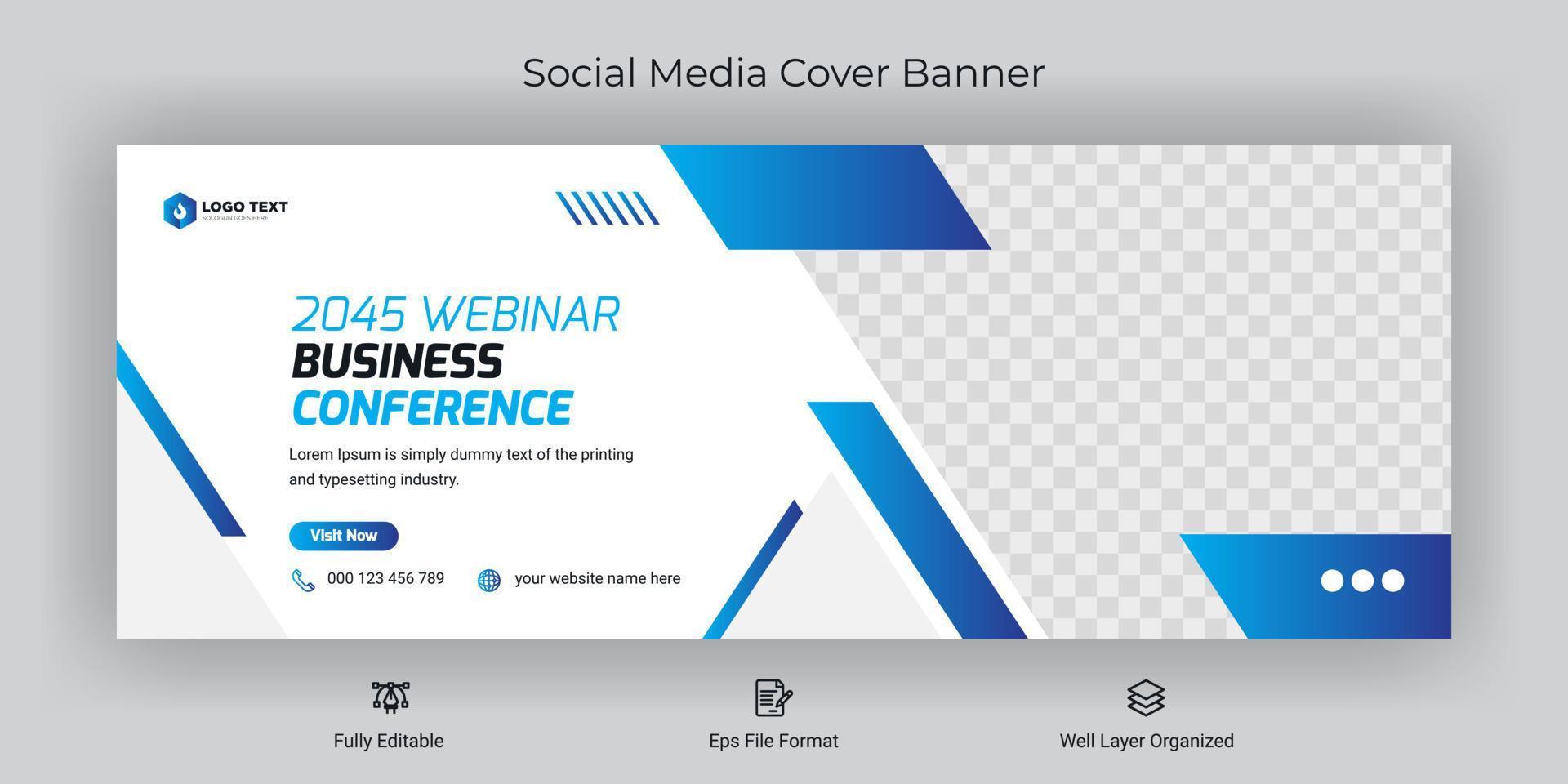 modelo de banner de capa do facebook de postagem de mídia social de conferência de negócios on-line vetor
