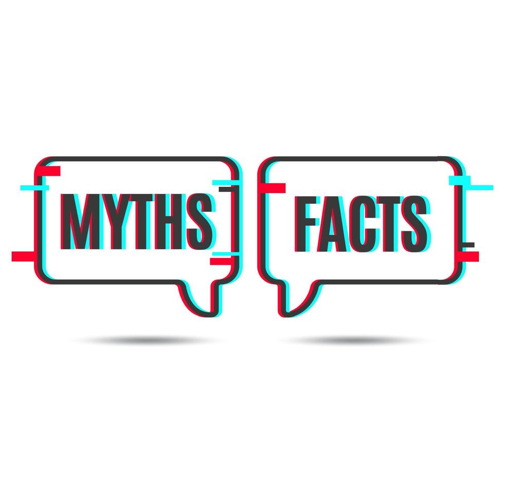 mitos vs ícone de fatos com bolhas de fala de falha vetor
