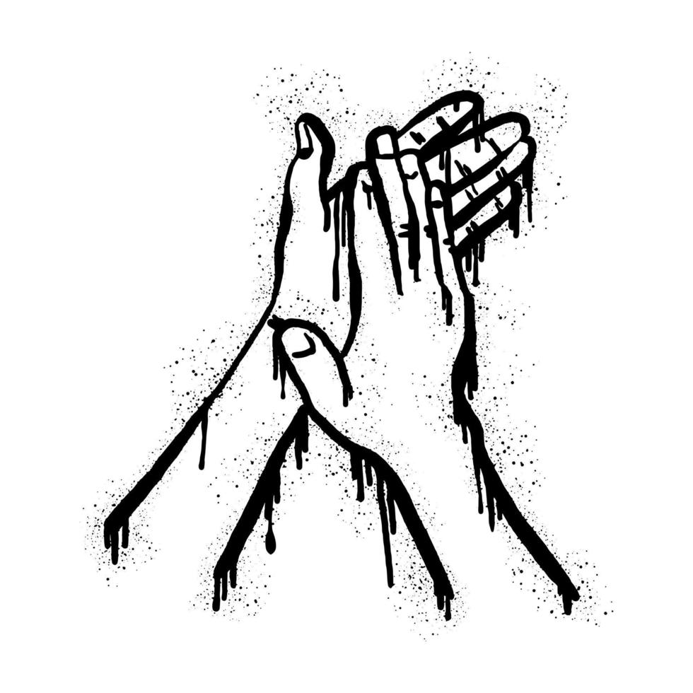 graffiti pintado com spray, mãos para cima, aplaudindo em preto sobre branco. gesto de mãos no símbolo de gotejamento. isolado no fundo branco. ilustração vetorial vetor