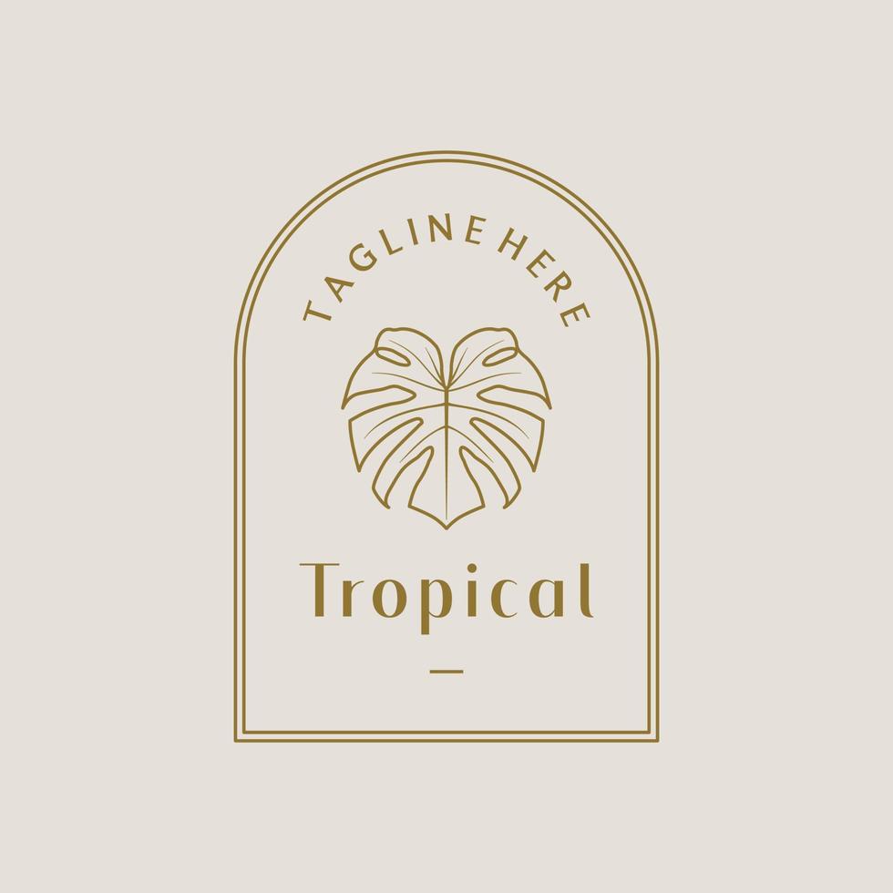 modelo de design de logotipo vetorial tropical com planta de folha monstera - spa estético vintage abstrato e distintivo de férias e conceito de emblema vetor