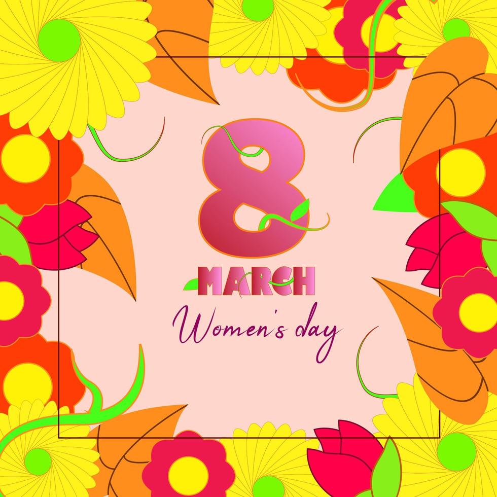 dia internacional da mulher com 8 de março e flores. 2 vetor