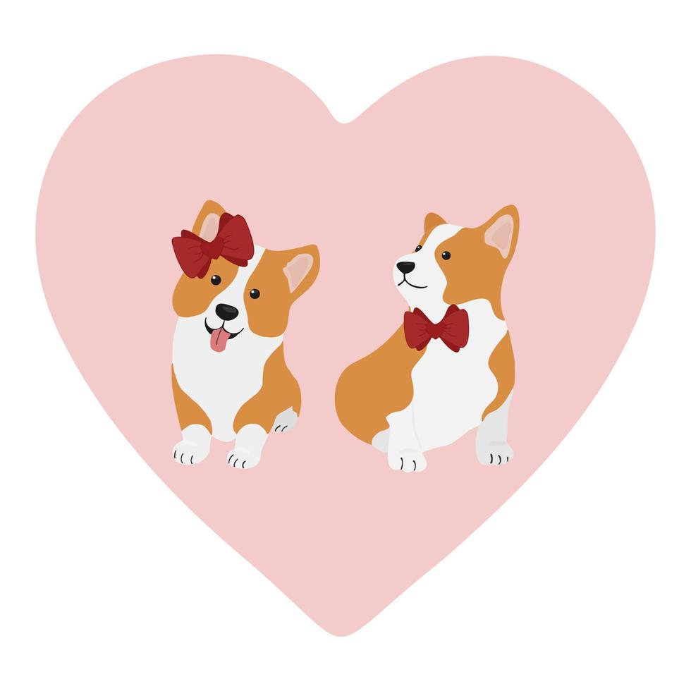 bonito desenho animado welsh corgi com coração. cartão de feliz dia dos namorados. ilustração vetorial. vetor