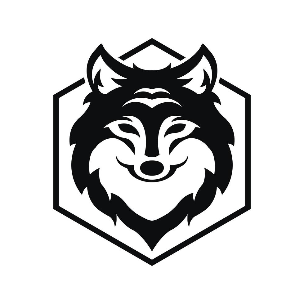 ilustração em vetor de design de ícone de logotipo preto de cabeça de lobo com polígono