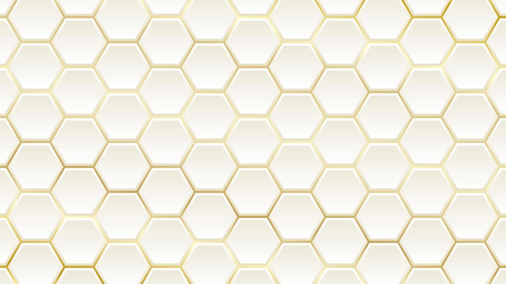 padrão de papel de parede hexagonal de ouro branco 3d vector de fundo