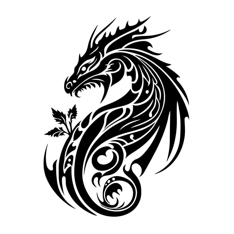 dragão ornamental. imagem vetorial para tatuagem, logotipo, emblema, bordado, corte a laser, sublimação. vetor