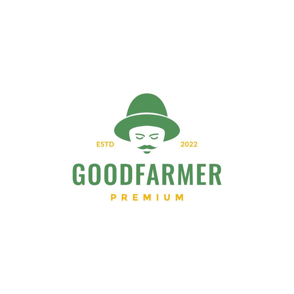 retrato homem chapéu agricultor bigode relaxar agricultura vila design de logotipo modelo de ilustração de ícone vetorial vetor