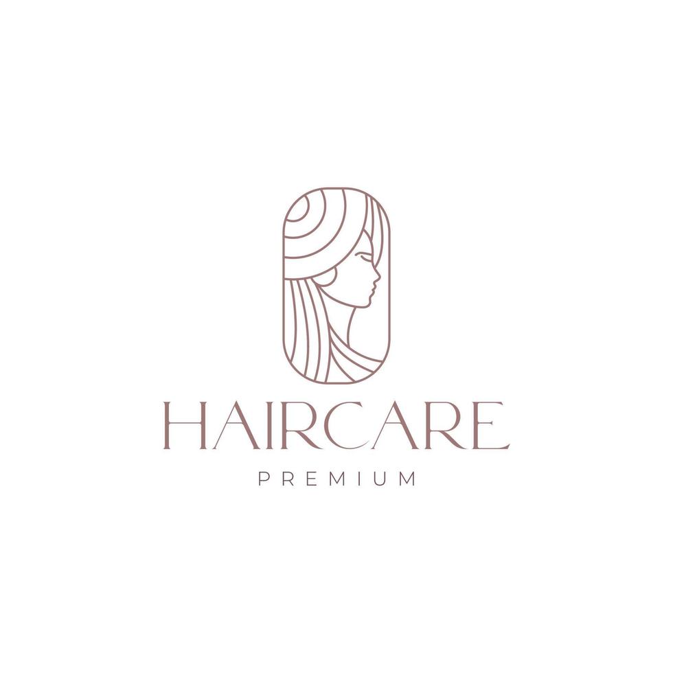 mulheres femininas estilo de cabelo longo cuidado de salão beleza minimalista linha geométrica design de logotipo modelo de ilustração de ícone vetorial vetor