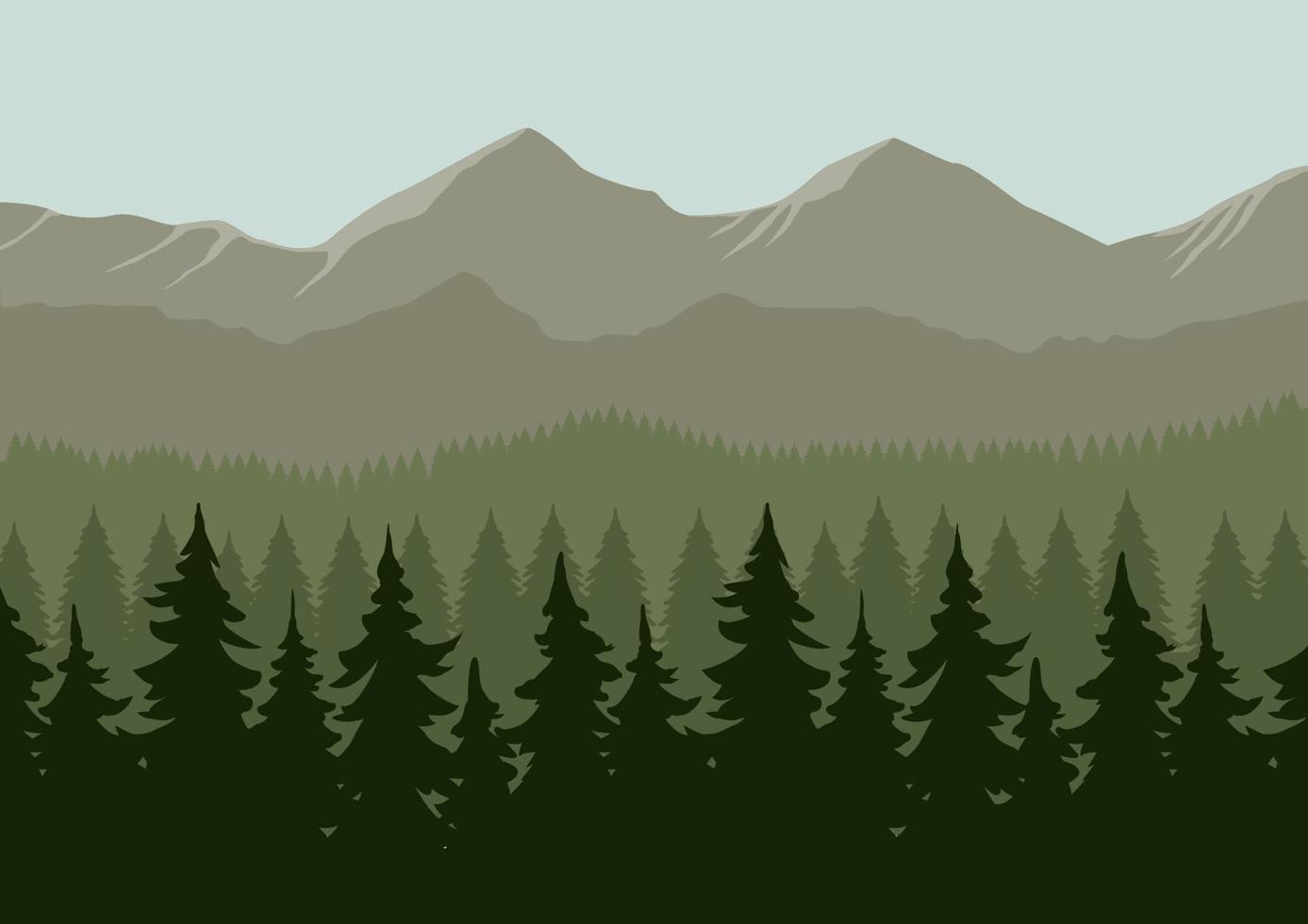 paisagem montanhosa com floresta de coníferas em estilo simples. ilustração vetorial. vetor