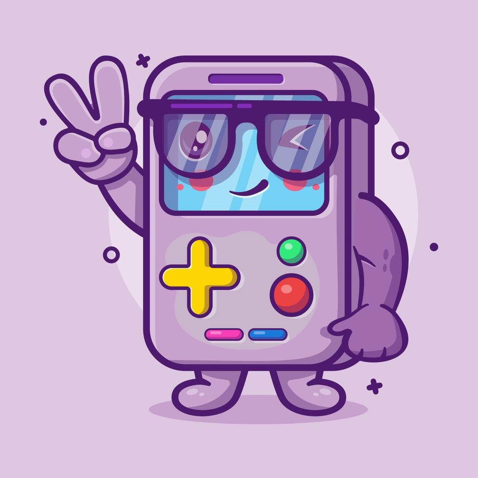 mascote de personagem de videogame portátil bonito com gesto de mão de sinal de paz desenho animado isolado em design de estilo simples vetor