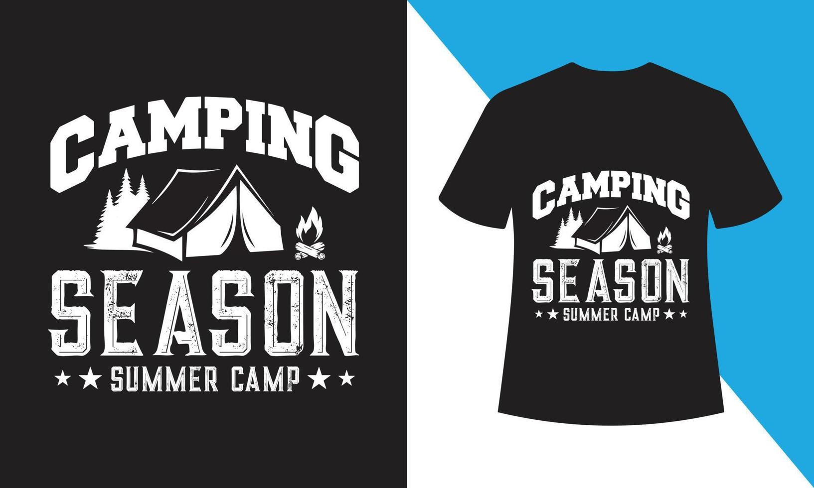 design de camiseta de acampamento de verão de temporada de acampamento vetor