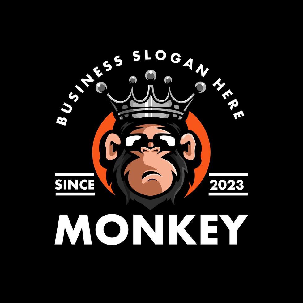 macaco rei mascote logotipo design ilustração vetorial. chimpanzé nerd usando coroa para logotipos de empresas vetor