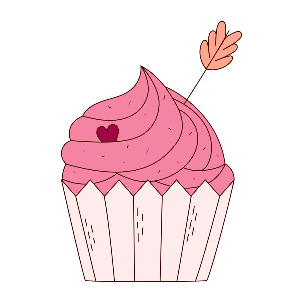 cupcake desenhado à mão para o dia dos namorados. elementos de design para cartazes, cartões, banners e convites. vetor