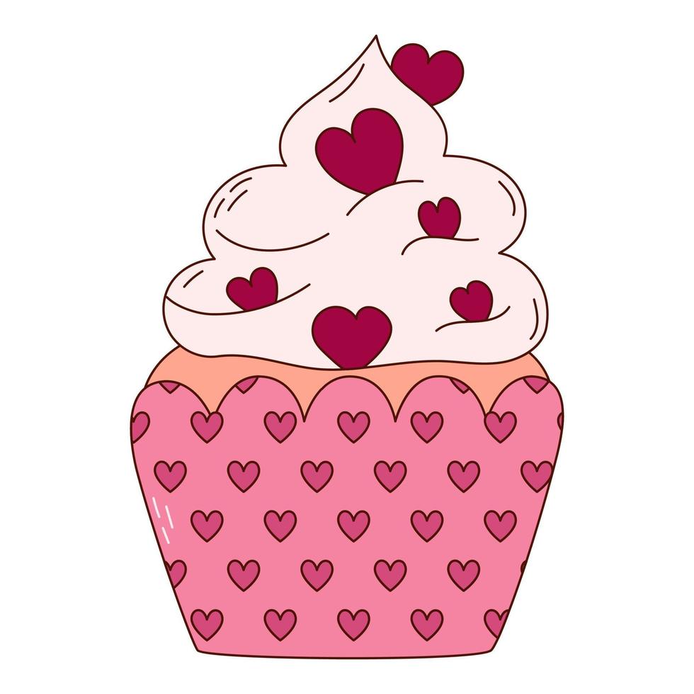 cupcake desenhado à mão para o dia dos namorados. elementos de design para cartazes, cartões, banners e convites. vetor