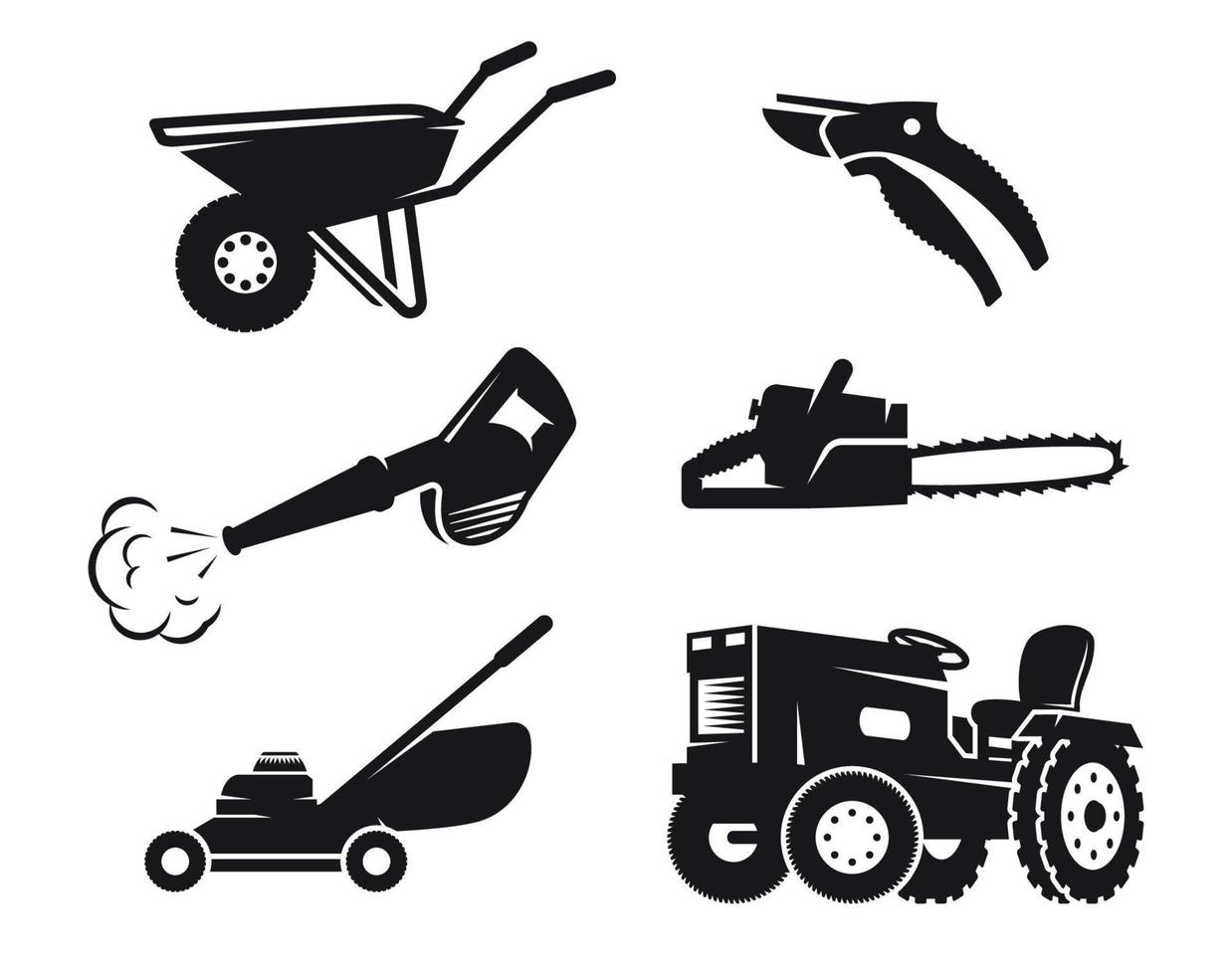 ícones de equipamentos de jardinagem. preto em um fundo branco vetor