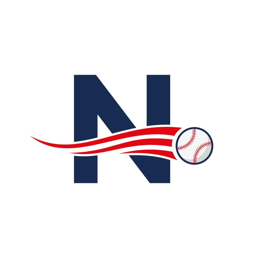 letra inicial n conceito de logotipo de beisebol com modelo de vetor de ícone de beisebol em movimento
