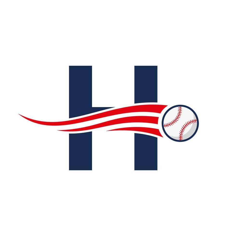 conceito de logotipo de beisebol de letra inicial h com modelo de vetor de ícone de beisebol em movimento