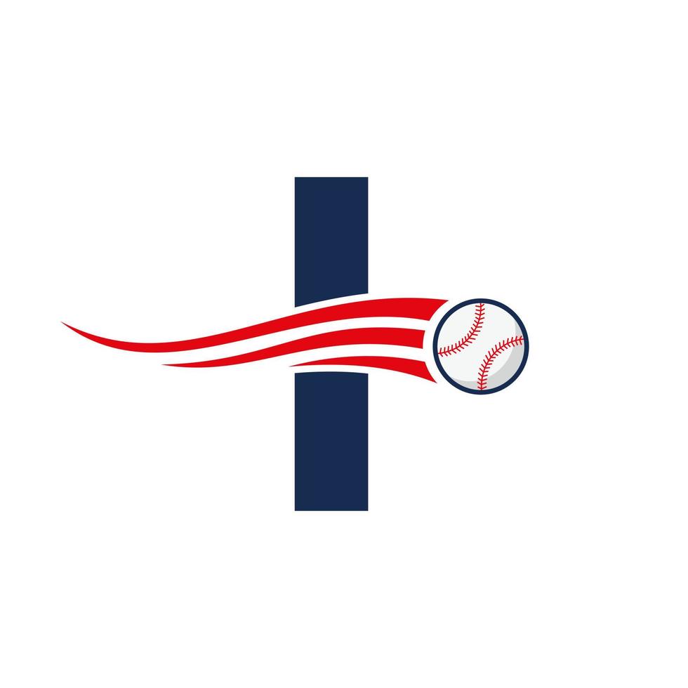 letra inicial i conceito de logotipo de beisebol com modelo de vetor de ícone de beisebol em movimento