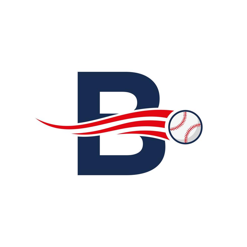 conceito de logotipo de beisebol de letra inicial b com modelo de vetor de ícone de beisebol em movimento