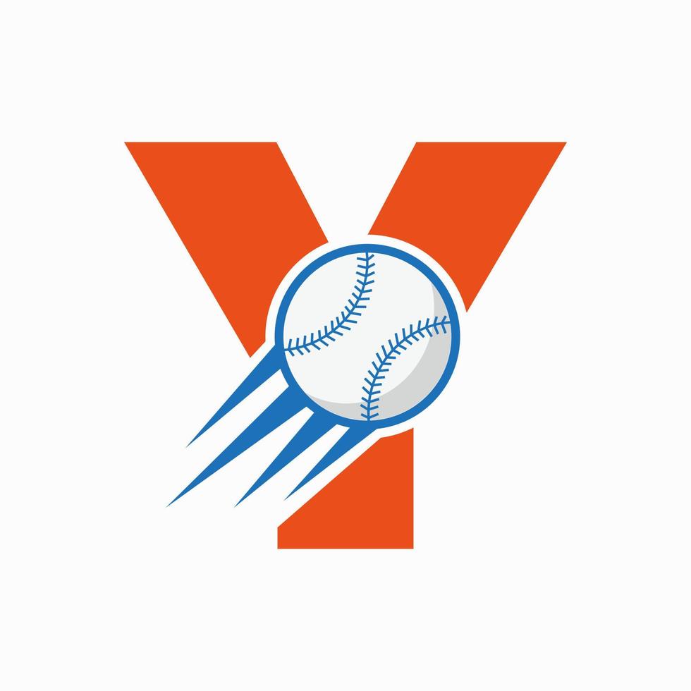 conceito de logotipo de beisebol de letra inicial y com modelo de vetor de ícone de beisebol em movimento