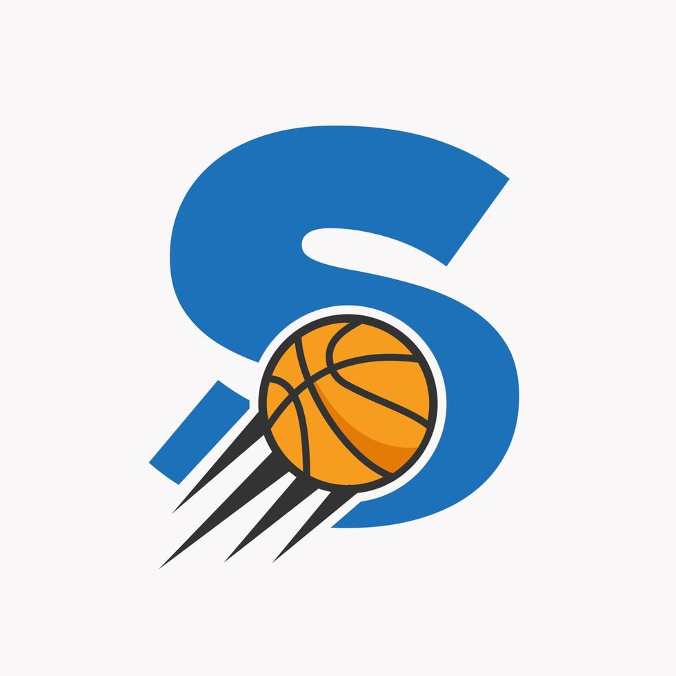 conceito de logotipo de basquete da letra inicial com o ícone de basquete em movimento. modelo de vetor de símbolo de logotipo de bola de basquete