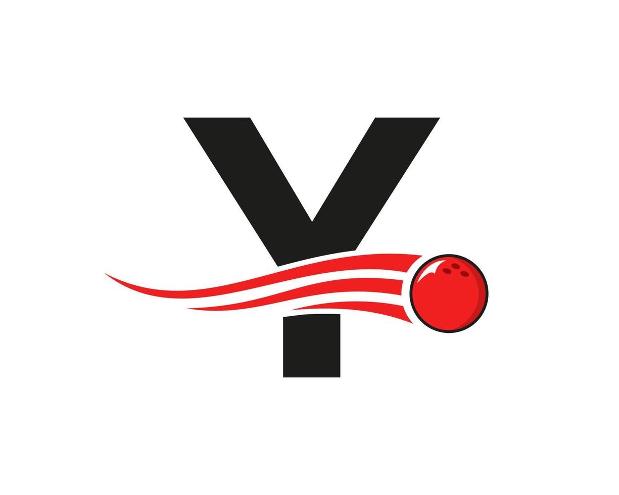 logotipo de boliche da letra y. símbolo de bola de boliche com modelo de vetor de bola vermelha em movimento