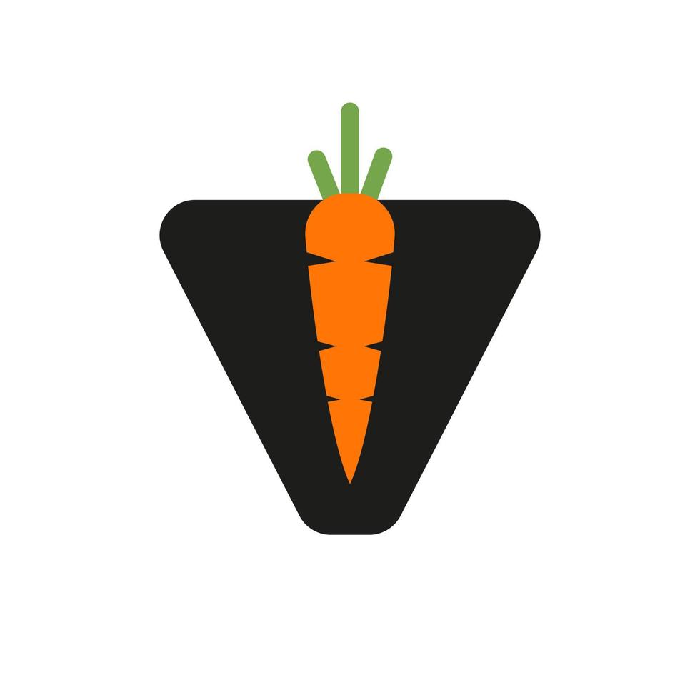 letra inicial v modelo de design de ícone de cenoura. alfabeto baseado em logotipo de cenoura vetor
