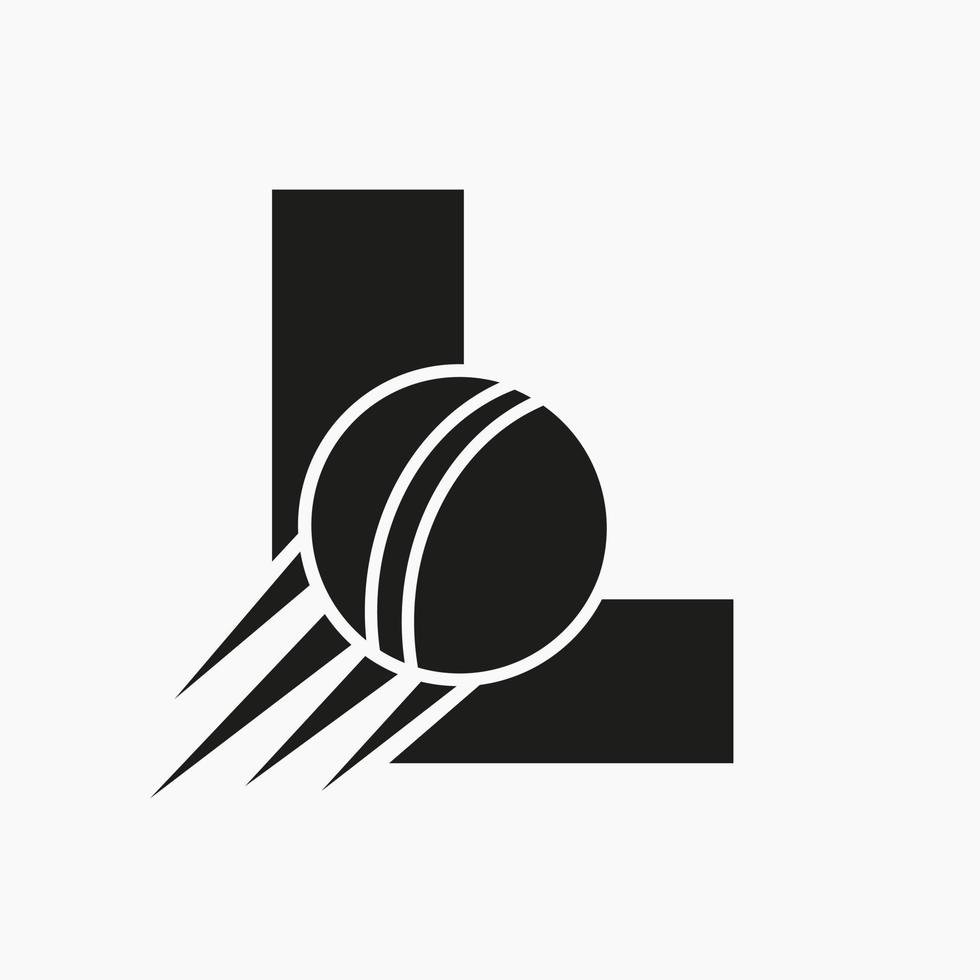 conceito de logotipo de críquete letra l com ícone de bola de críquete em movimento. modelo de vetor de símbolo de logotipo de esportes de críquete