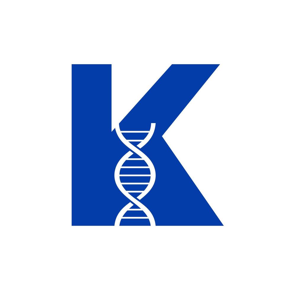 conceito de logotipo de dna de letra inicial k para modelo de vetor de identidade de biotecnologia, saúde e medicina