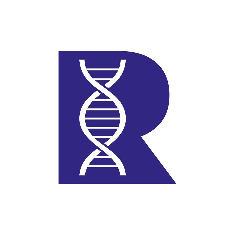 conceito de logotipo de dna de letra inicial r para modelo de vetor de identidade de biotecnologia, saúde e medicina
