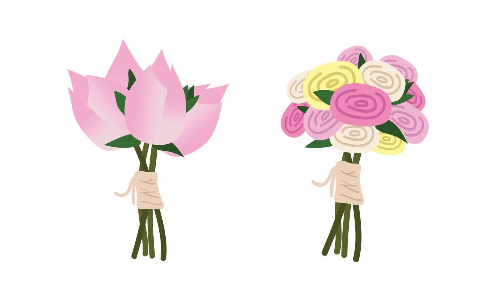 conjunto vetorial de clipart de buquês de noiva de casamento vietnamita. ilustração em vetor plana buquê de casamento vietnamita. lótus, estilo de desenho animado buquê de flores rosas. conceito de cerimônia de casamento tradicional vietnamita