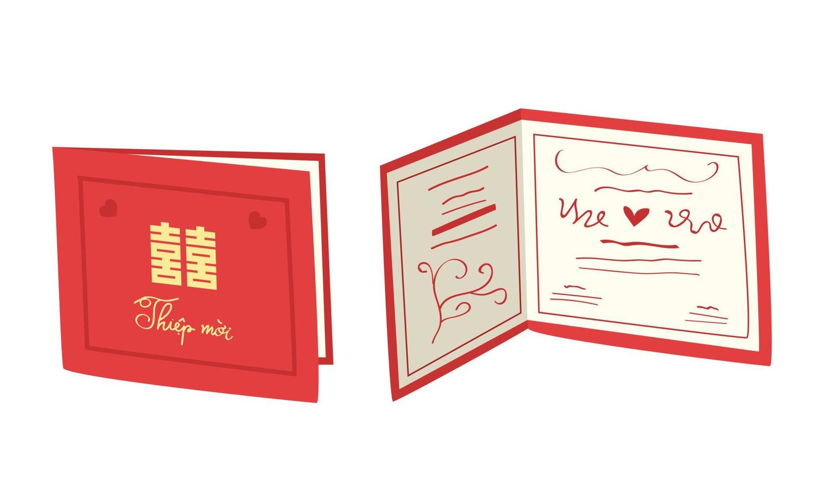 clipart de cartão de convite de casamento vietnamita. ilustração em vetor convite de casamento de papel. conceito de cerimônia de casamento tradicional vietnamita. texto fora significa cartão de convite e dupla felicidade