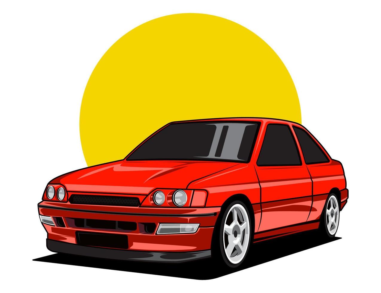 Fabricação de carros dos anos 90 em sotaque vermelho para gráfico de design de ilustração vetorial de veículo vetor