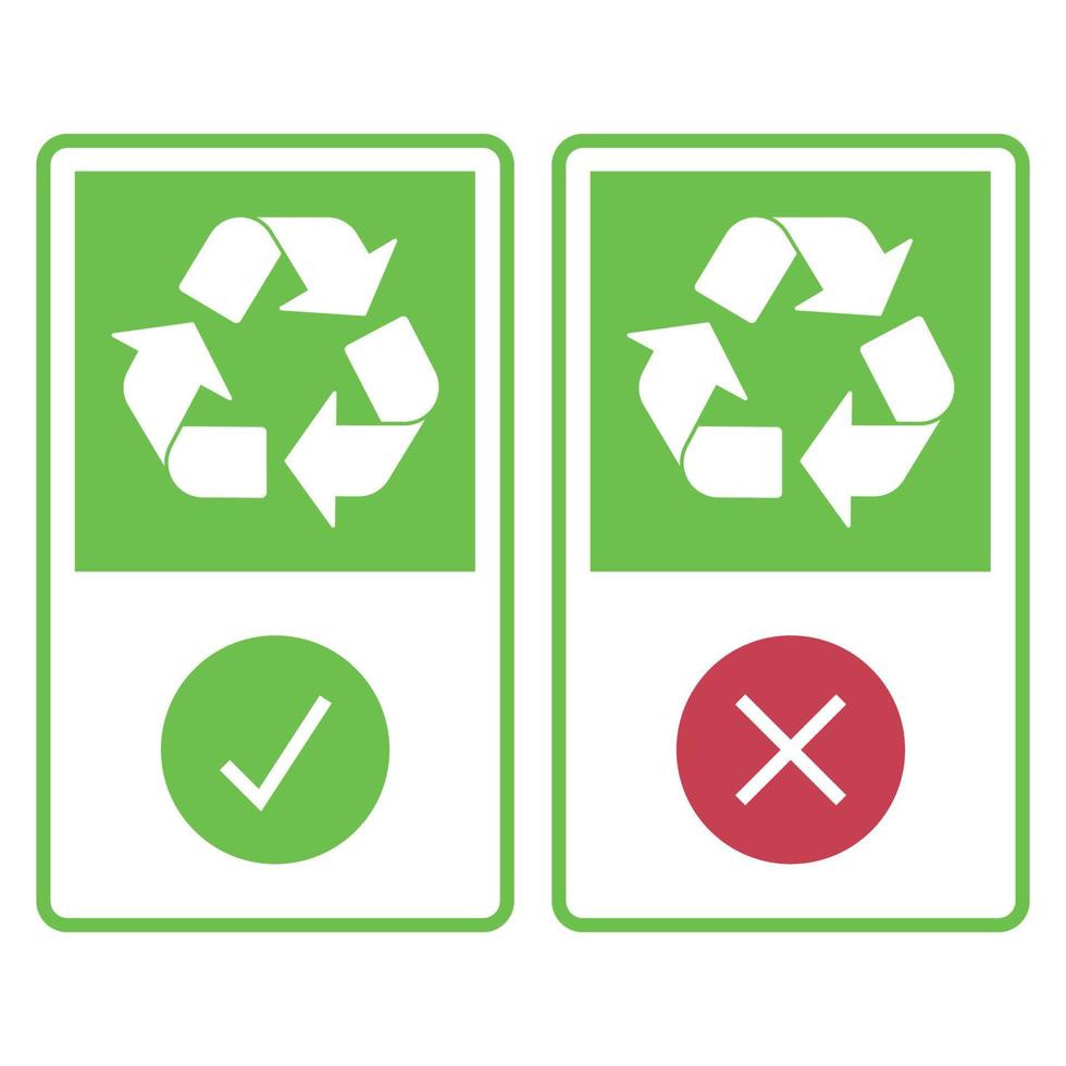 marca de seleção e sinais recicláveis cruzados vetor