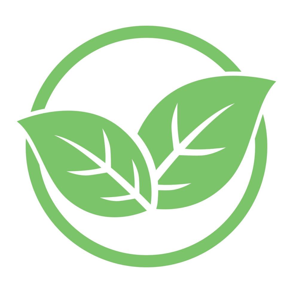 duas folhas planas ecológicas em um círculo verde vetor