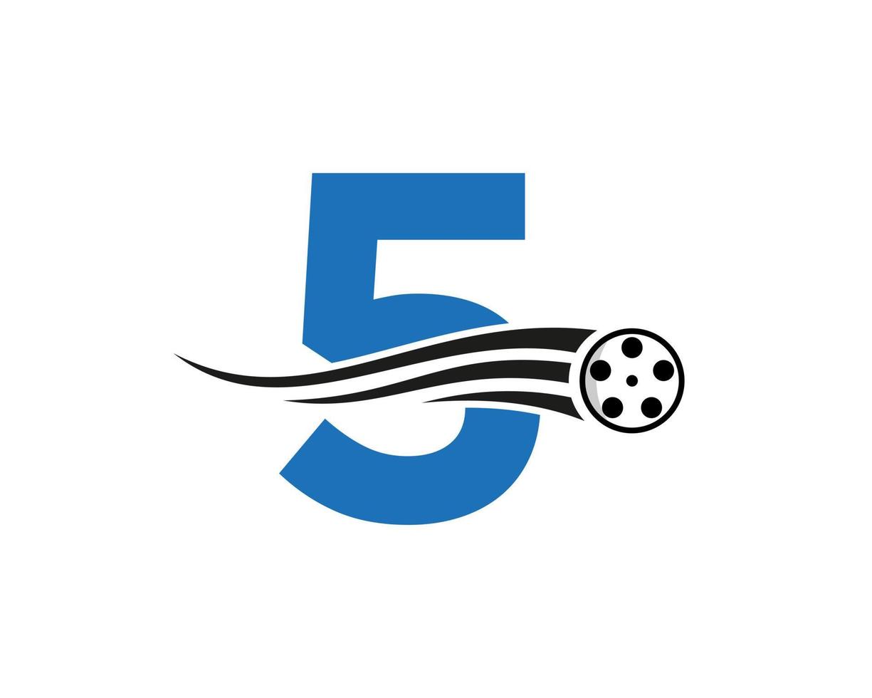 conceito de logotipo de filme de letra inicial 5 com bobina de filme para sinal de mídia, modelo de vetor de símbolo de diretor de cinema