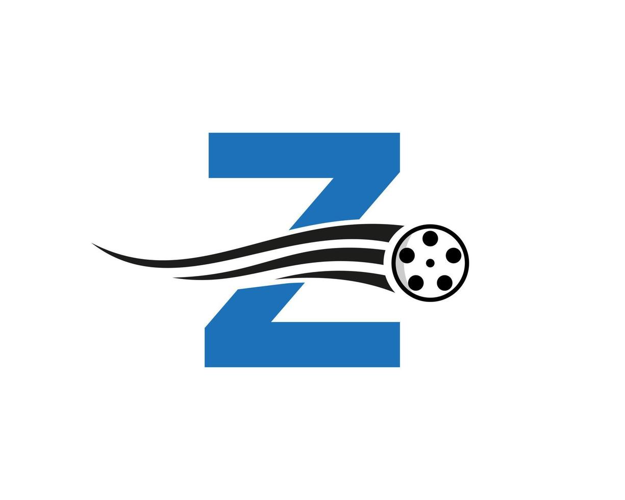 conceito de logotipo de filme de letra inicial z com bobina de filme para sinal de mídia, modelo de vetor de símbolo de diretor de cinema