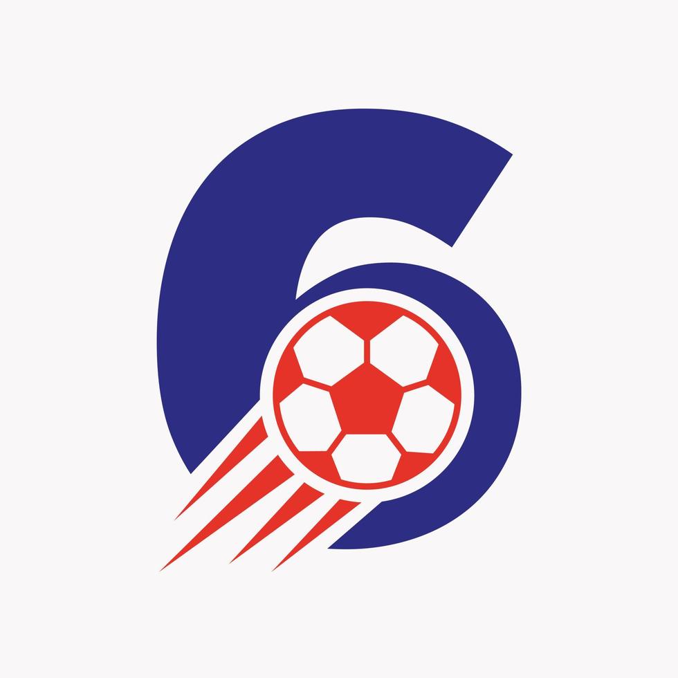 conceito de logotipo de futebol de letra inicial 6 com ícone de futebol em movimento. símbolo do logotipo do futebol vetor