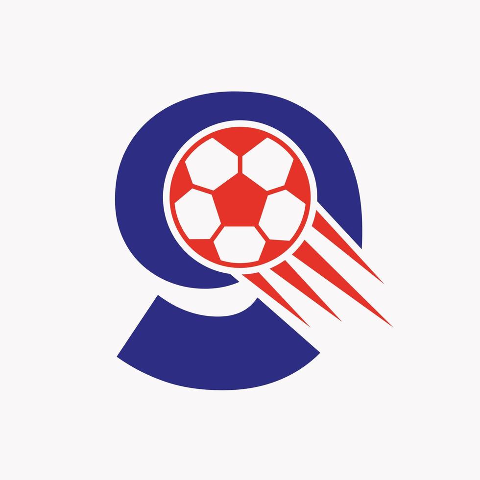 conceito de logotipo de futebol de letra inicial 9 com ícone de futebol em movimento. símbolo do logotipo do futebol vetor