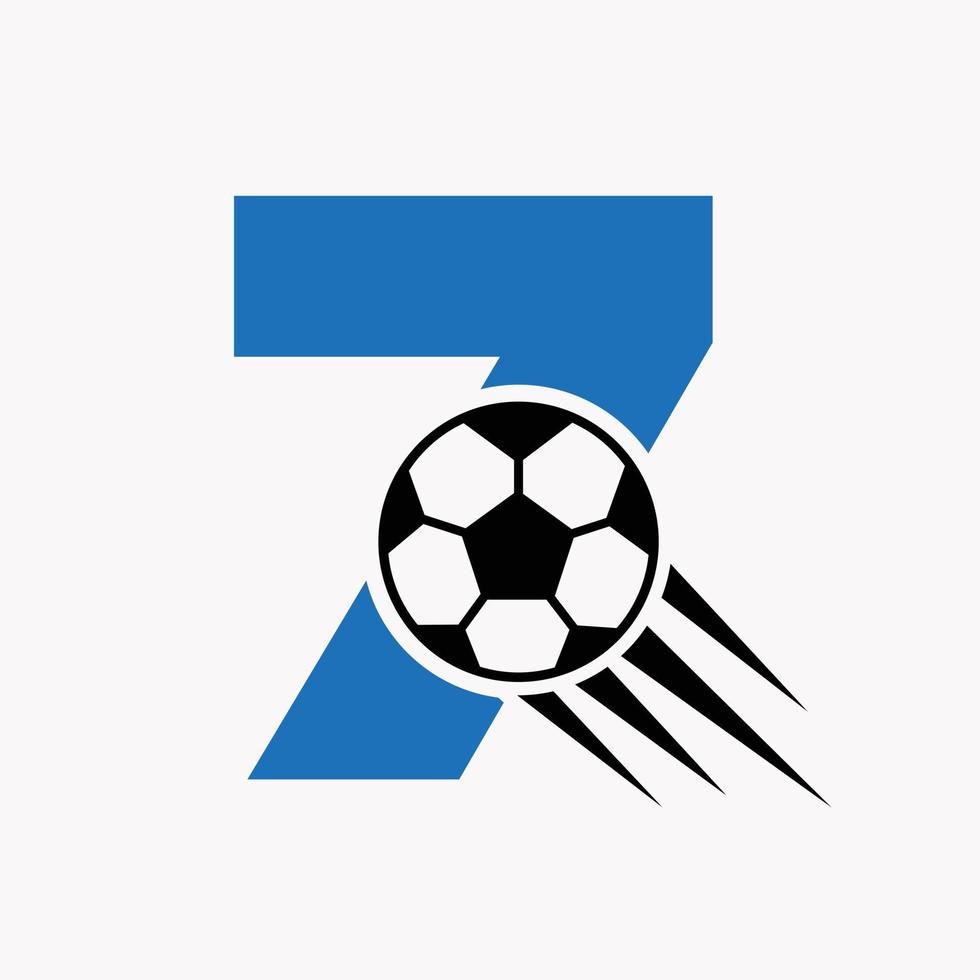 conceito de logotipo de futebol de letra inicial 7 com ícone de futebol em movimento. símbolo do logotipo do futebol vetor