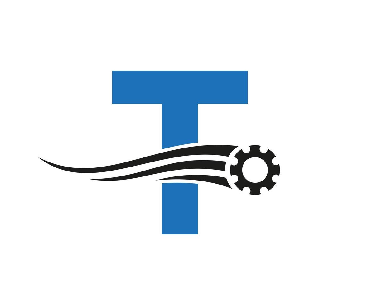 logotipo da roda dentada da letra t. ícone industrial automotivo, logotipo da engrenagem, símbolo de reparo do carro vetor
