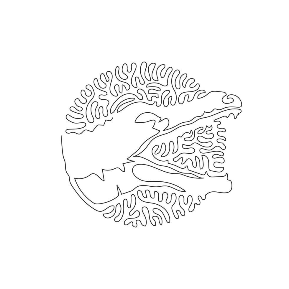 curva contínua um desenho de linha de arte abstrata de jacaré de focinho arredondado largo em círculo. ilustração vetorial de traço editável de linha única de jacaré selvagem para logotipo, decoração de parede e impressão de pôster vetor