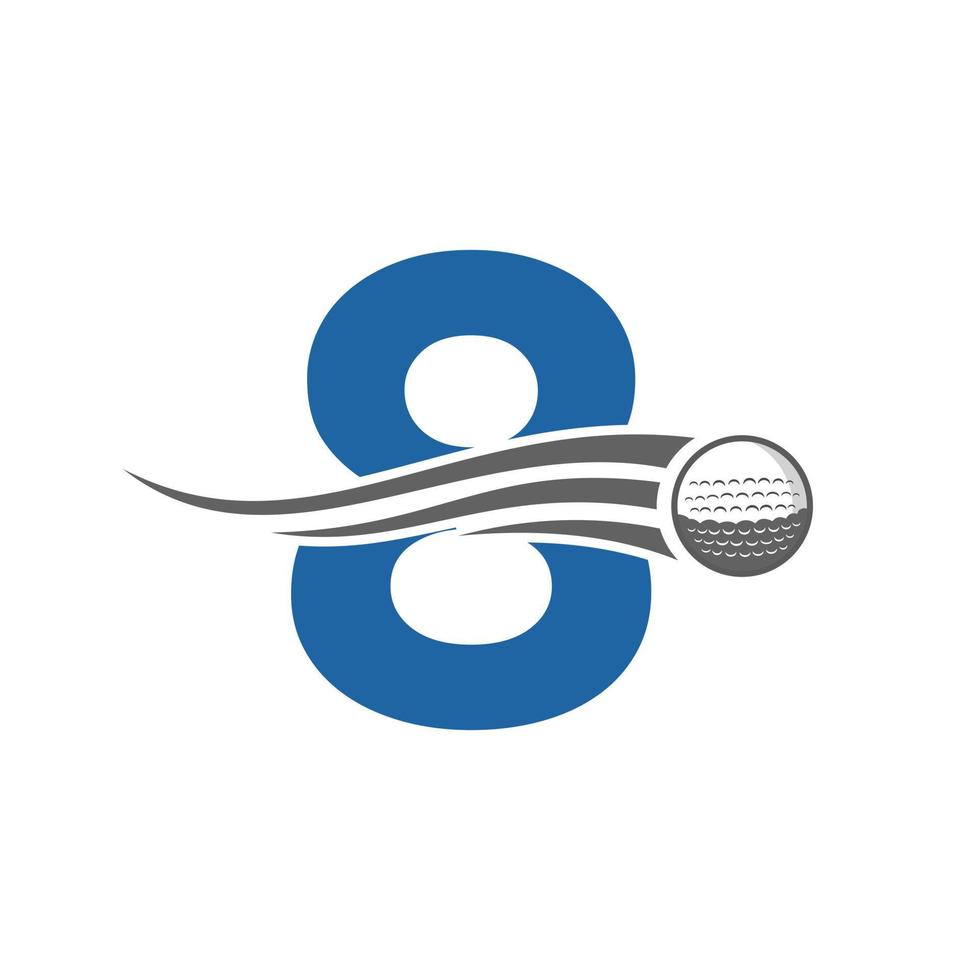 conceito de logotipo de golfe de letra 8 com ícone de bola de golfe em movimento. modelo de vetor de símbolo de logotipo de esportes de hóquei