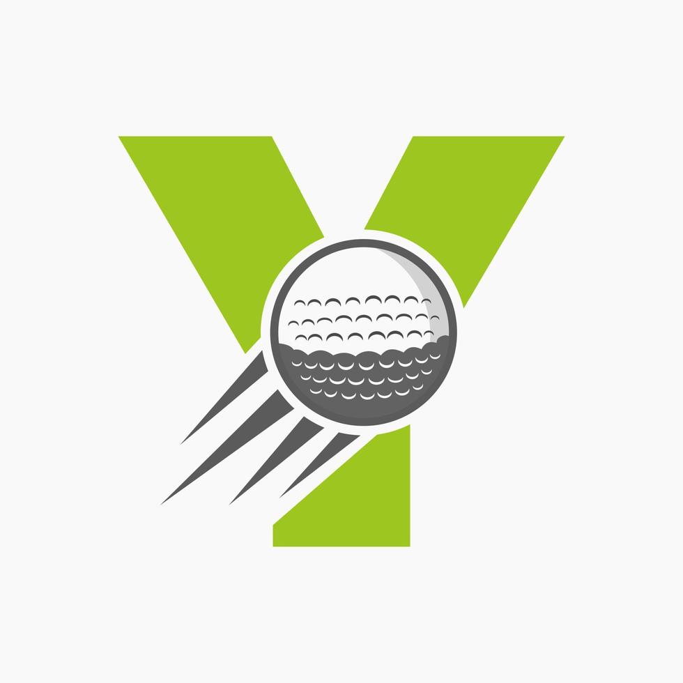 conceito de logotipo de golfe de letra y com ícone de bola de golfe em movimento. modelo de vetor de símbolo de logotipo de esportes de hóquei