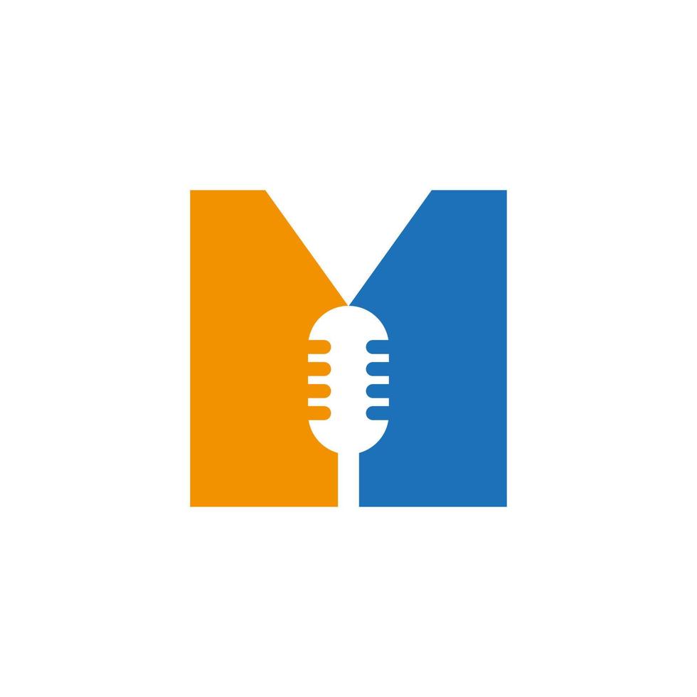 letra inicial m logotipo da música. logotipo de podcast de símbolo dj combinado com modelo de vetor de ícone de microfone