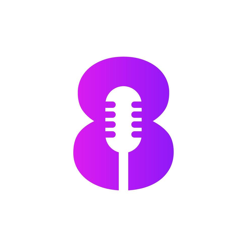logotipo da música letra inicial 8. logotipo de podcast de símbolo dj combinado com modelo de vetor de ícone de microfone