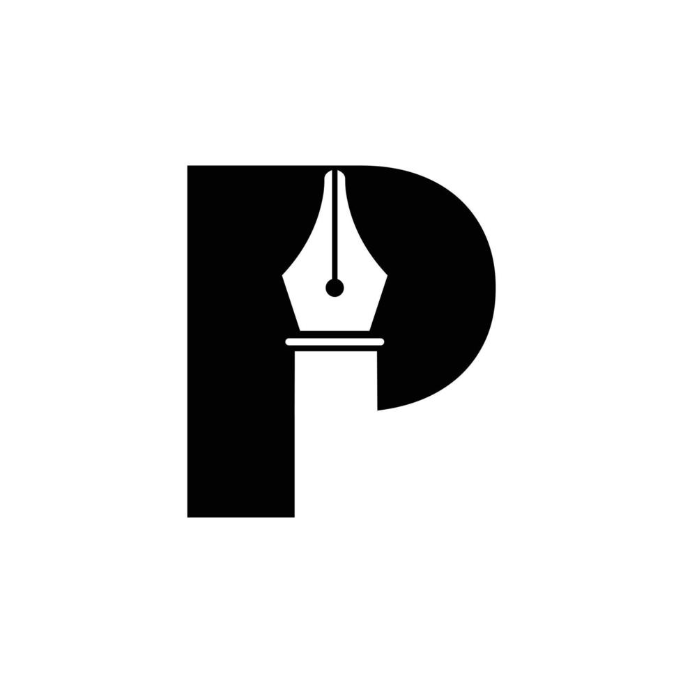 letra inicial p ícone de ponta de caneta para logotipo de educação e alfabeto baseado em modelo de vetor de símbolo de lei