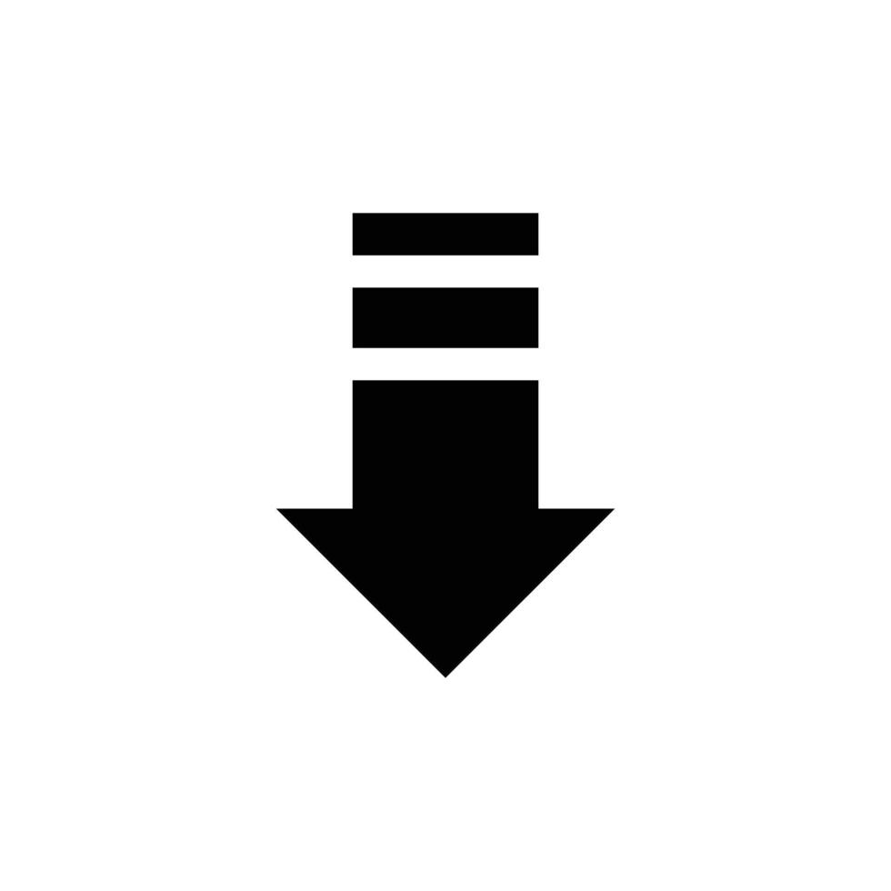 eps10 vetor preto seta para baixo ícone da arte abstrata ou logotipo isolado no fundo branco. baixando um símbolo sólido em um estilo moderno simples e moderno para o design do seu site e aplicativo móvel