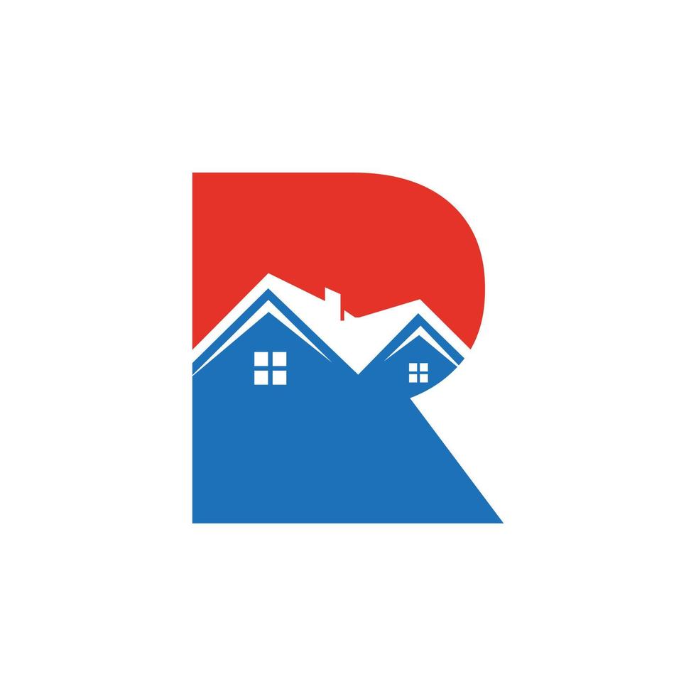 letra inicial r logotipo imobiliário com telhado de construção de casa para investimento e modelo de negócios corporativos vetor